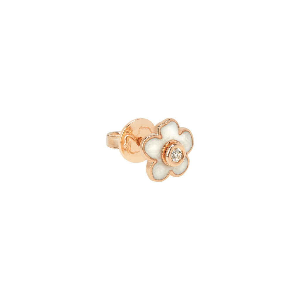 Ohrring Blume - 9K Roségold, Emaille & Diamant