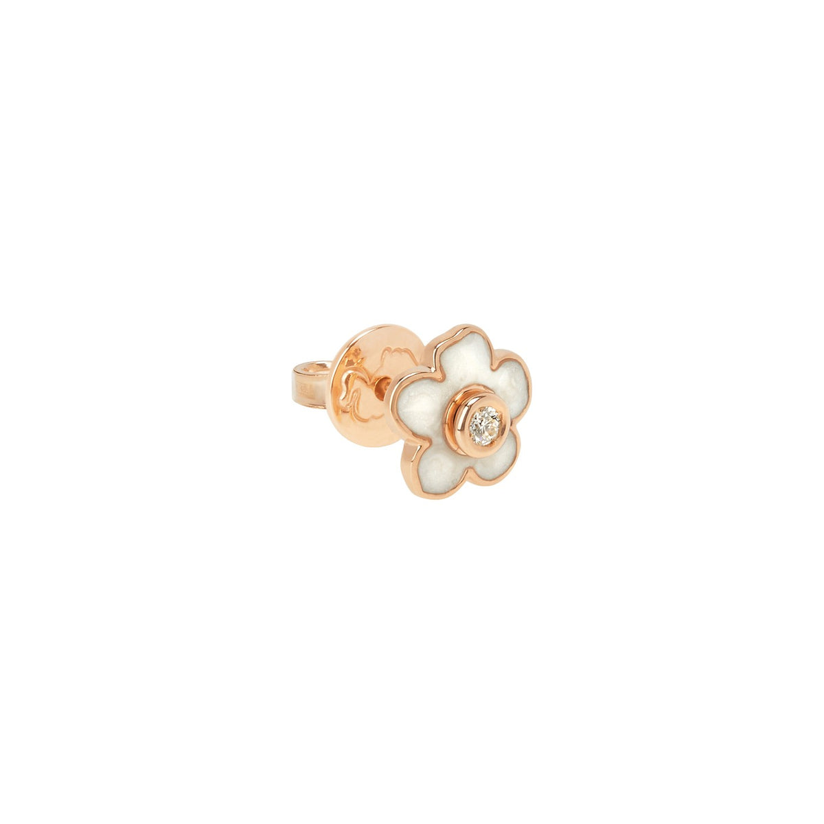 Ohrring Blume - 9K Roségold, Emaille & Diamant