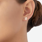 Ohrring Blume - 9K Roségold, Emaille & Diamant
