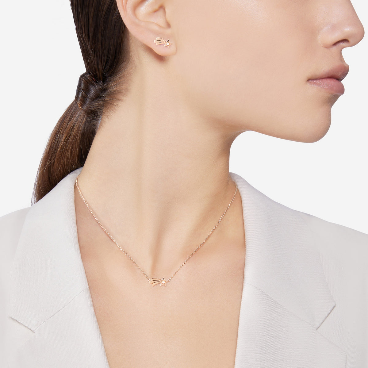 Right Shooting Star Earring - 9K Rose Gold & Diamonds