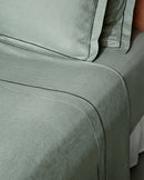 Drap Housse - Lin - Finition Bourdon - Vert Sauge Liseré Noir