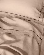 Drap Housse - Lin - Finition Bourdon - Moka Liseré Noir