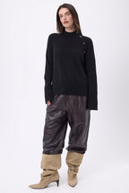 Jersey Cuello Alto Botones Diagonal - Negro - Mujer - 100% Cachemira