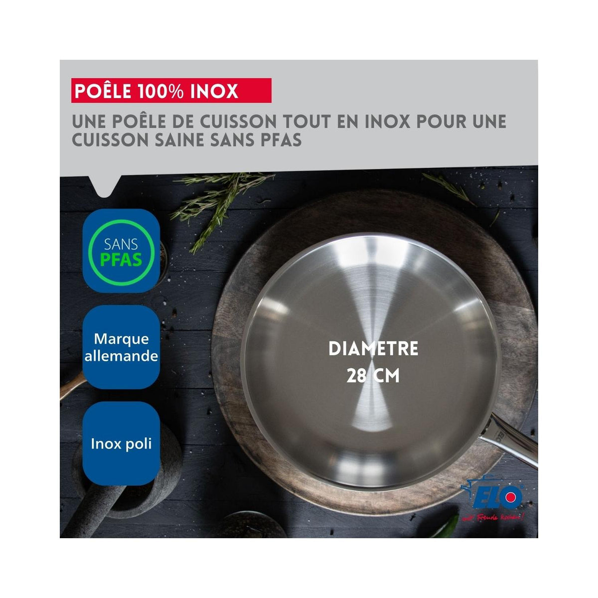 Padella In Acciaio Inox 18/10 Senza Rivestimento Elo Profi Therm - Inox