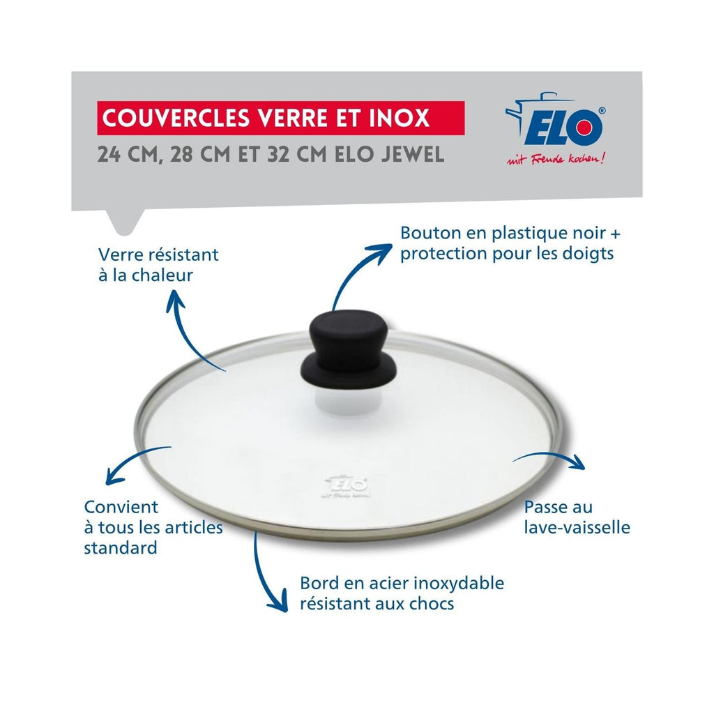 Set De 2 Poêles Céramique Sans Pfas Et 2 Couvercles Bistro Line Elo - Gris/Noir/Transparent