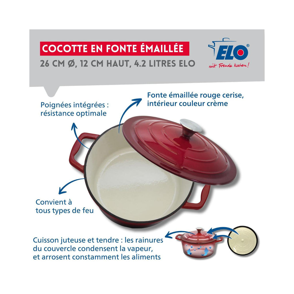 Elo Cherry Red Enamelled Cast Iron Casserole Dish - Red
