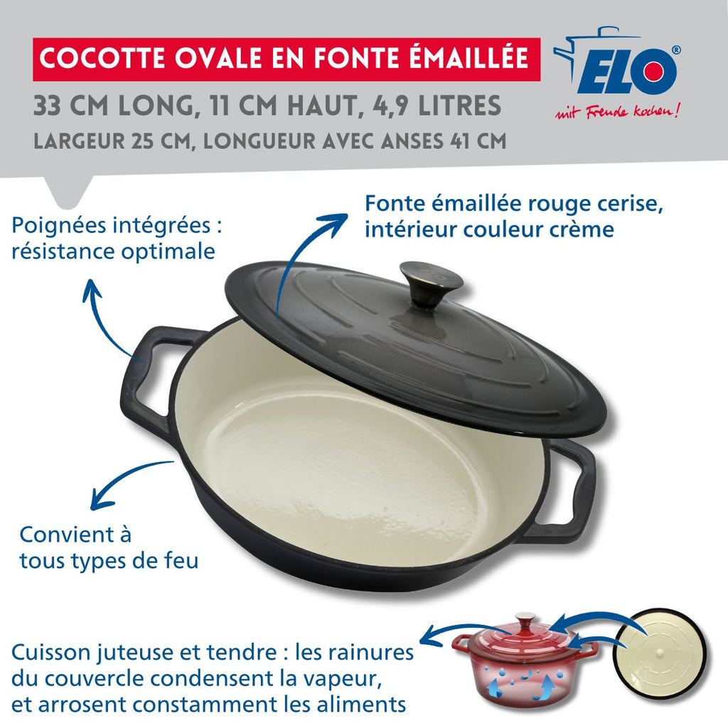 Cocotte Ovale En Fonte Émaillée Gris Classique Elo - Gris