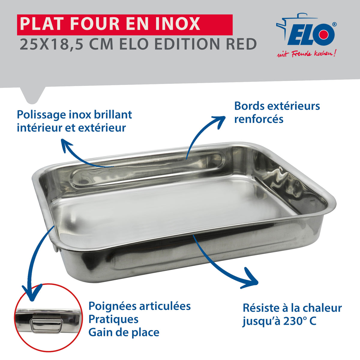 Fuente De Horno De Acero Inoxidable Rectangular Exterior Elo Edition Red - Gris