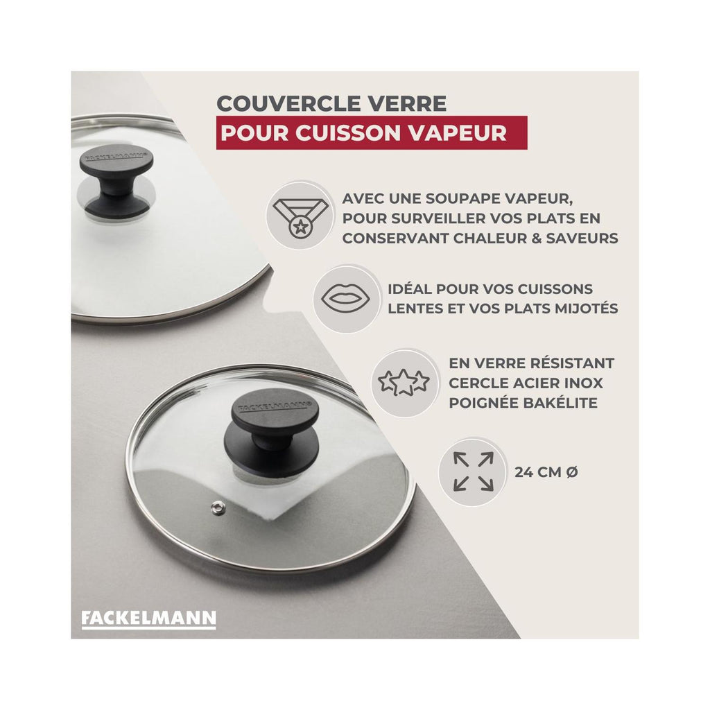 Couvercle De Cuisson En Verre Fackelmann - Transparent/Gris/Noir