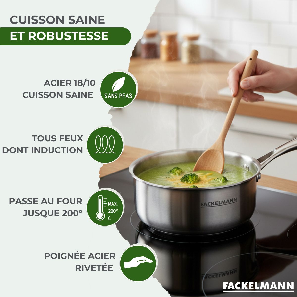 18/10 Triply Stainless Steel Saucepan Fackelmann Vita3 - Stainless Steel