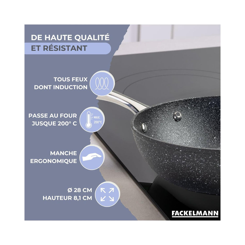 Wok In Ghisa Di Alluminio Con Rivestimento Antiaderente Ceramico Senza PFAS Fackelmann - Nero/Grigio
