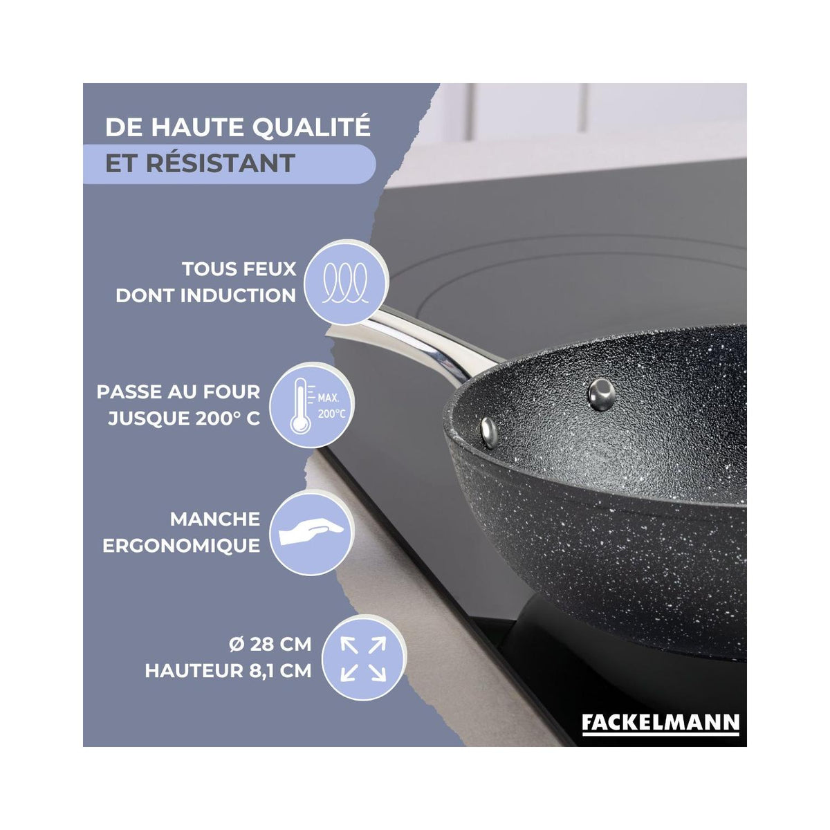 Wok In Ghisa Di Alluminio Con Rivestimento Antiaderente Ceramico Senza PFAS Fackelmann - Nero/Grigio
