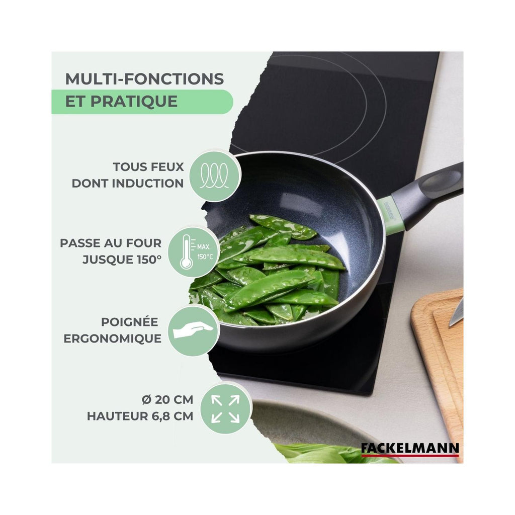 Aluminium Wok With PFAS-Free Ceramic Non-Stick Coating Fackelmann Brandao - Black/Green