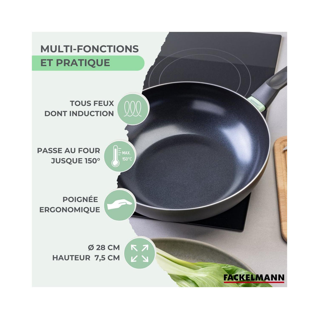 Aluminium Wok With PFAS-Free Ceramic Non-Stick Coating Fackelmann Brandao - Black/Green
