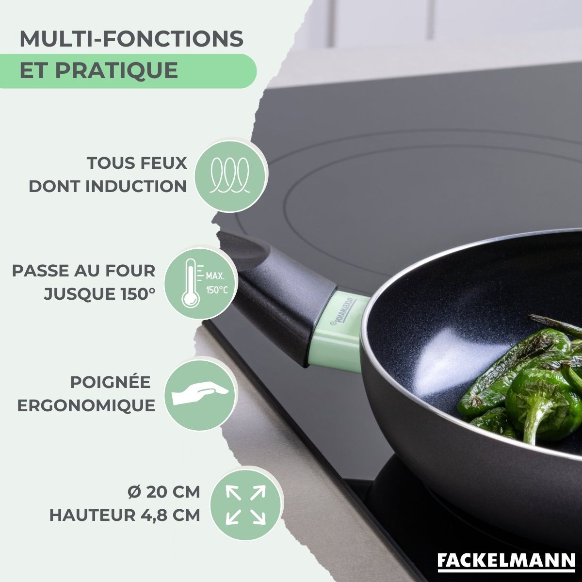 Padella In Alluminio Con Rivestimento Ceramico Antiaderente Senza Pfas Fackelmann Brandao - Nero/Verde