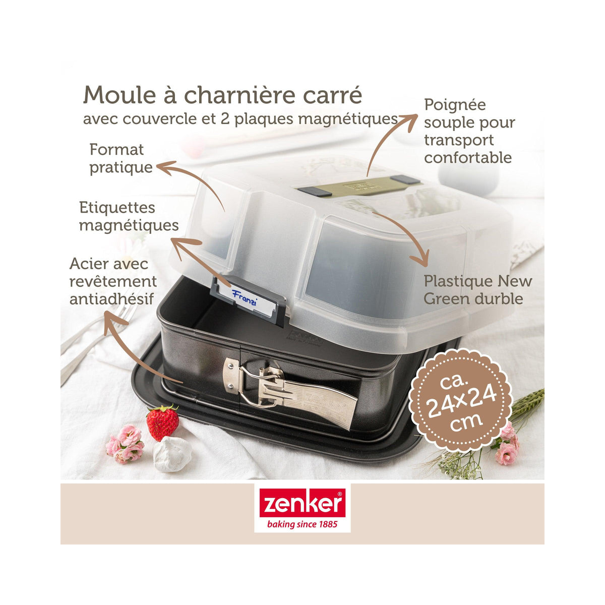 Square Springform Tin with Lid Zenker Bake Click And Go - Black