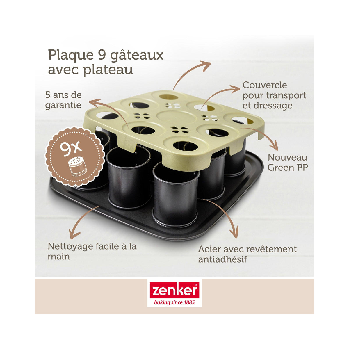 9-Cup Individual Cake Tin With Lid Zenker Bake Click And Go - Black