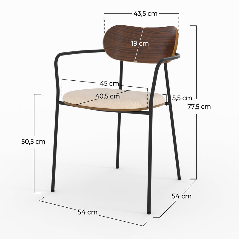 Lot de 2 chaises Marine en tissu beige et placage en bois foncé