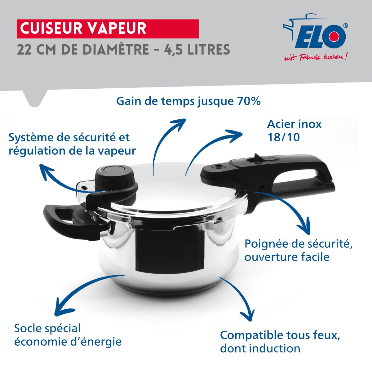 Autocuiseur Vapeur En Acier Inoxydable 18/10 Elo Mistral Premium - Aluminium