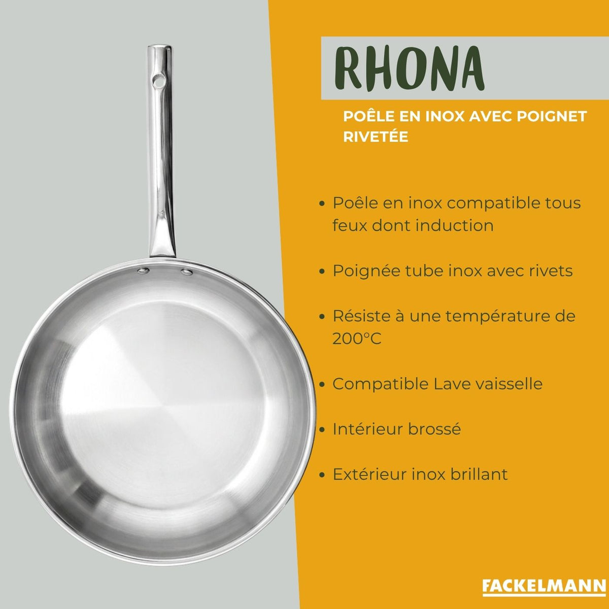 Stainless Steel Frying Pan and Glass Cooking Lid Fackelmann Rhona - Transparent/Grey