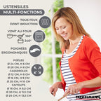 Cookware Set with 3 Stockpots, 3 Saucepans and 2 PFAS-free Frying Pans Fackelmann Geneva Brilliant Ocean - Stainless Steel/Black