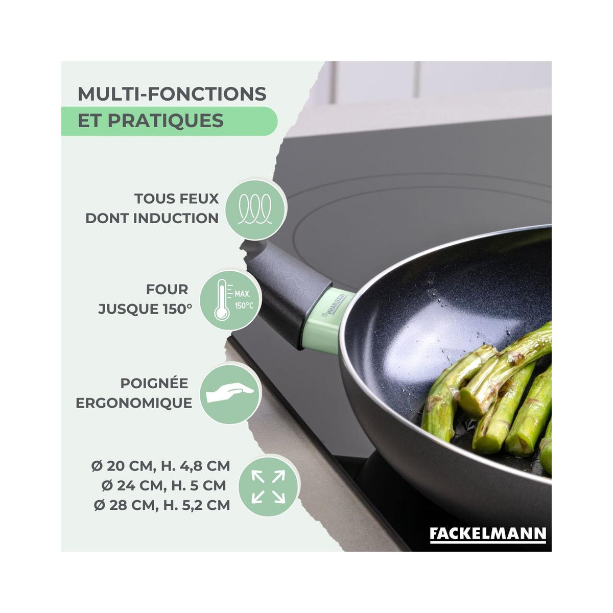 Set Di 3 Padelle Antiaderenti In Ceramica Fackelmann Brandao - Nero/Verde
