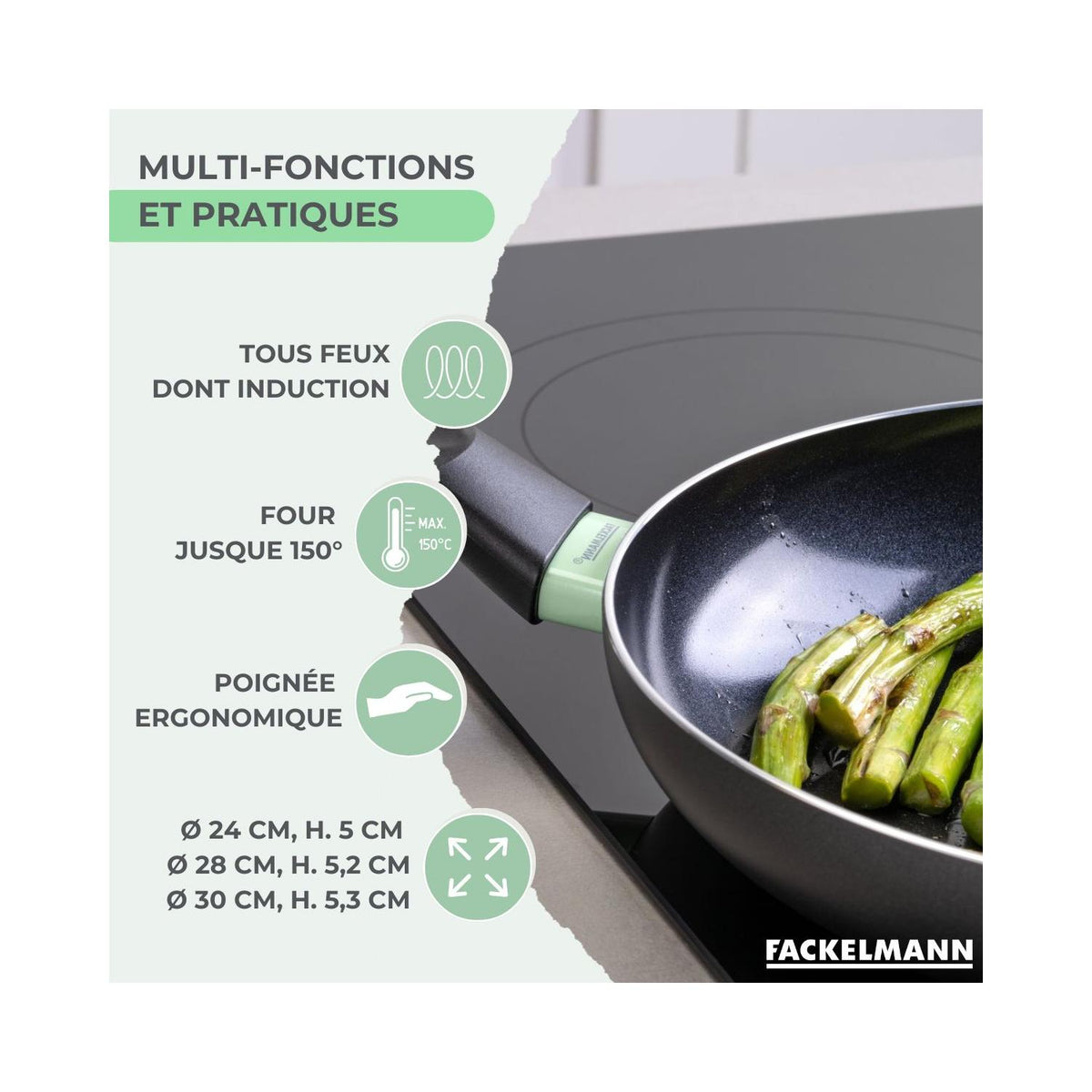 Set Di 3 Padelle Antiaderenti In Ceramica Fackelmann Brandao - Nero/Verde