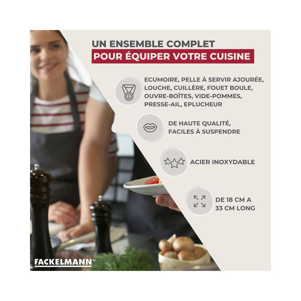 Ensemble De 9 Ustensiles De Cuisine Inox Fackelmann Ovale - Gris