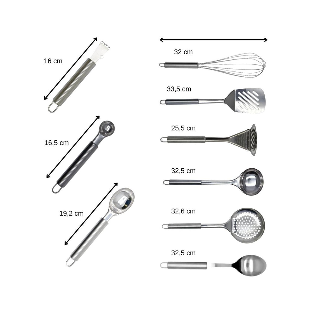 Ensemble Ustensiles De Cuisine 9 Pièces Fackelmann Elemental - Inox