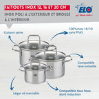 Set De 3 Faitouts Avec Couvercles En Verre Elo Citrin - Transparent/Gris