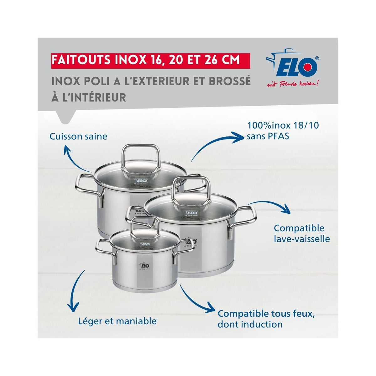 Set De 3 Cacerolas De Acero Inoxidable Elo Citrin - Transparente/Gris