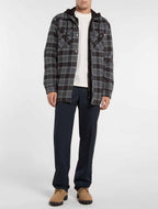 Sobrecamisa de franela con capucha y forro polar, corte holgado - Gris carbón - Hombre