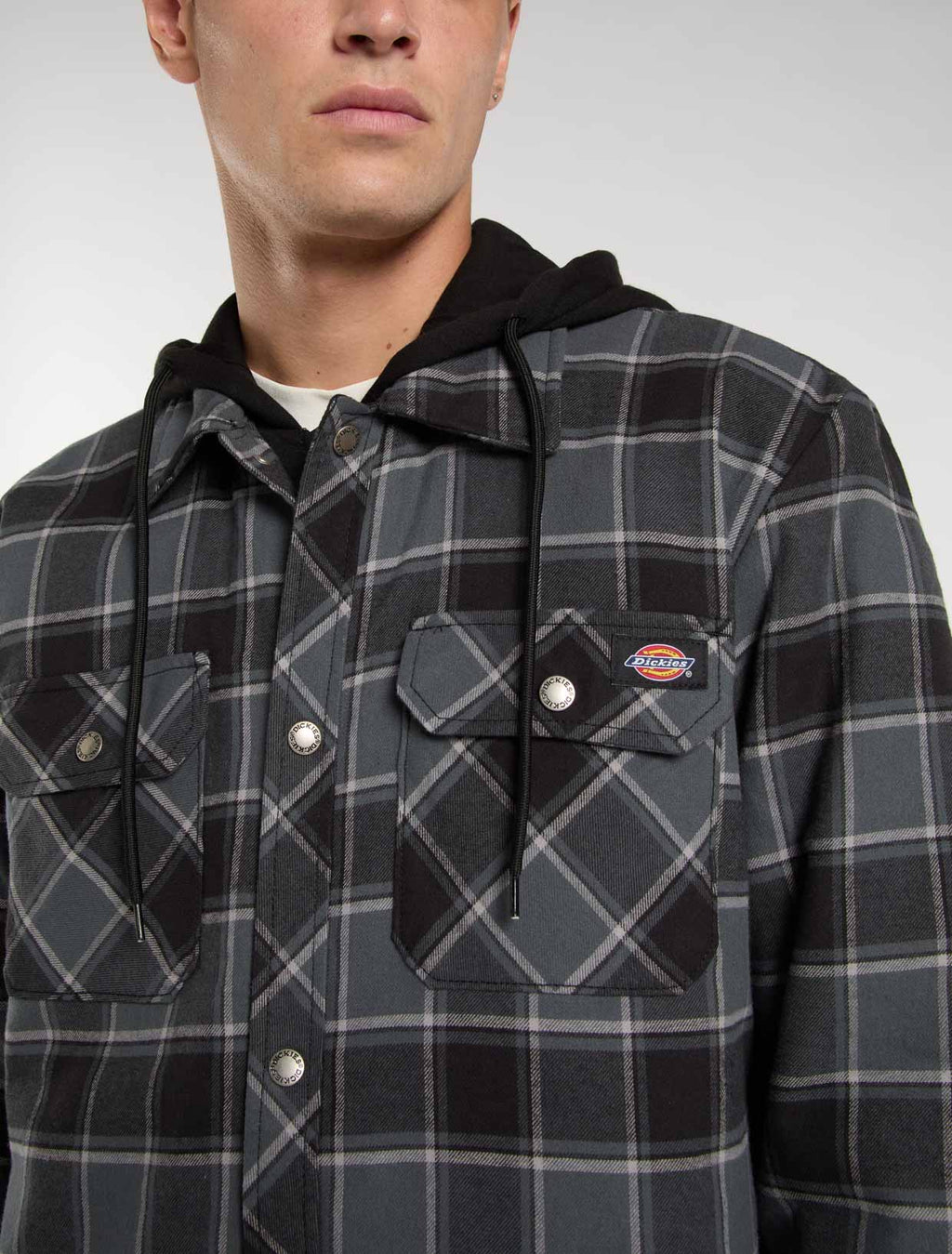 Sobrecamisa de franela con capucha y forro polar, corte holgado - Gris carbón - Hombre