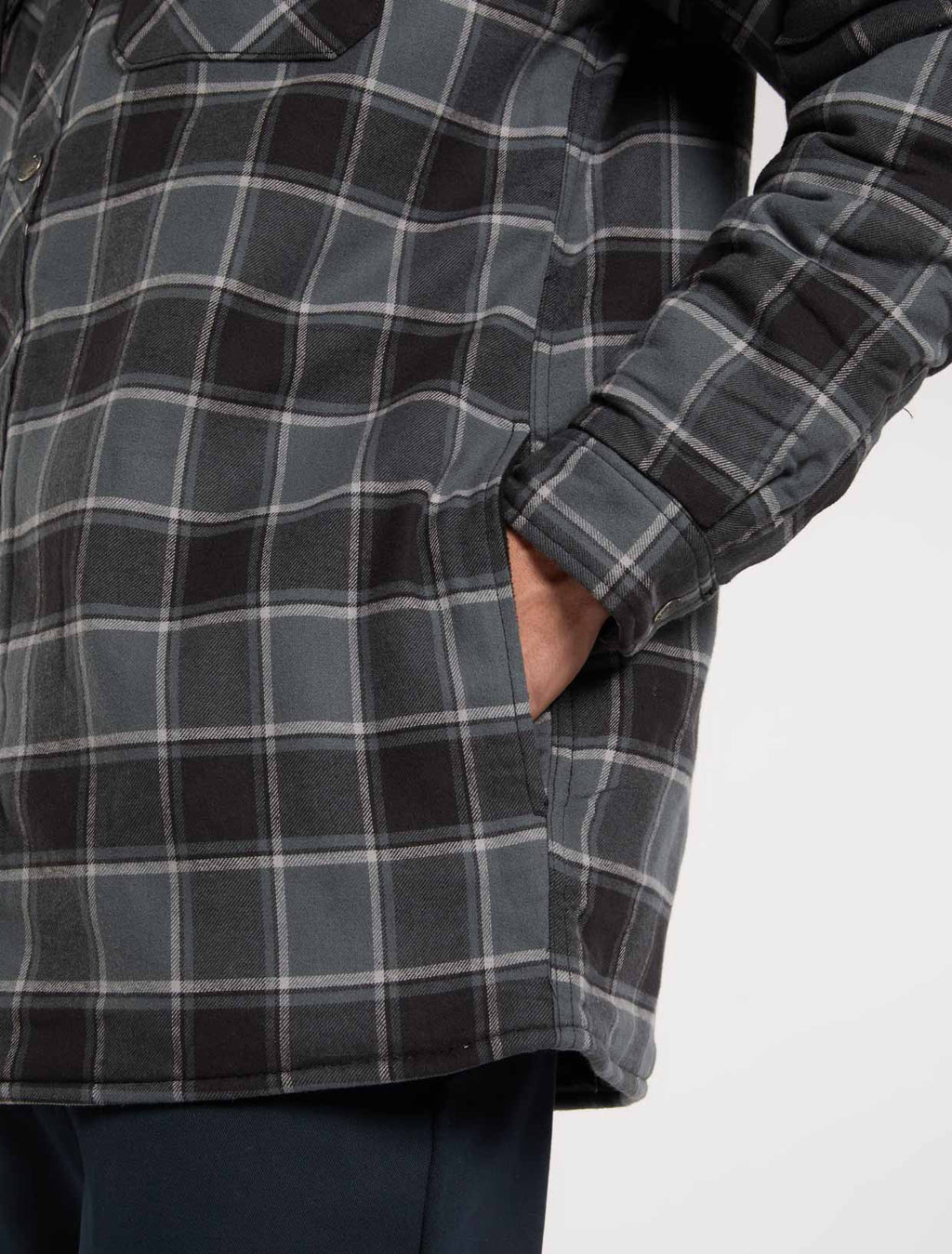 Sobrecamisa de franela con capucha y forro polar, corte holgado - Gris carbón - Hombre