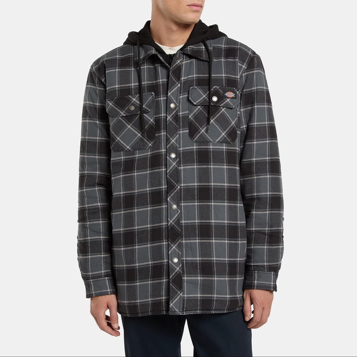 Sobrecamisa de franela con capucha y forro polar, corte holgado - Gris carbón - Hombre