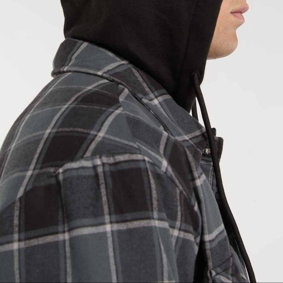 Sobrecamisa de franela con capucha y forro polar, corte holgado - Gris carbón - Hombre