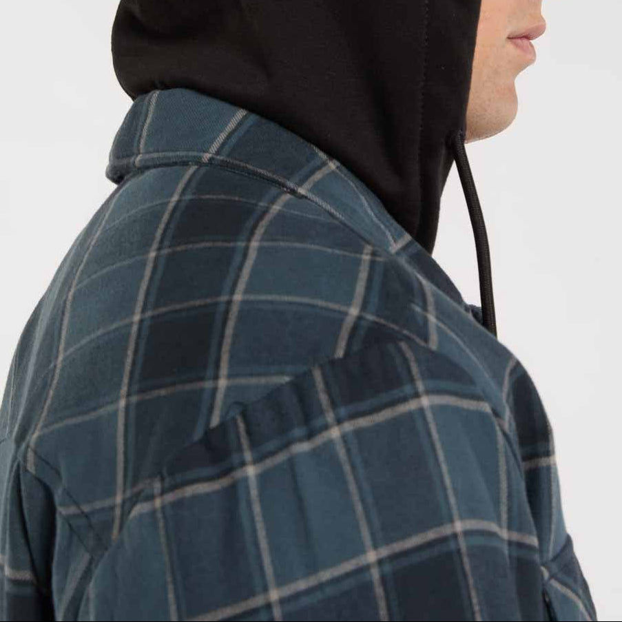 Relaxed Fleece-Lined Hooded Flannel Overshirt - Dark Navy - Men