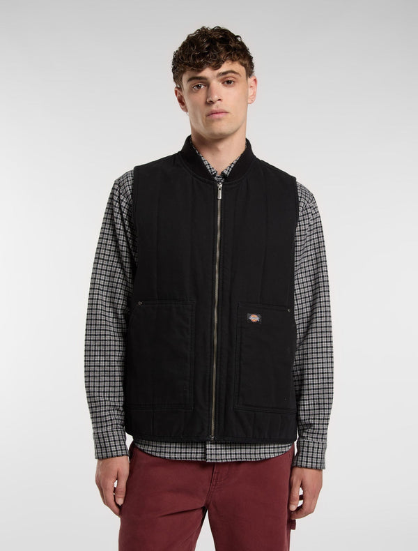 Gilet trapuntato in tela - Nero - Uomo