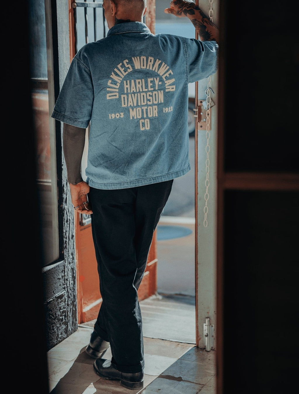Dickies X Harley-Davidson Camisa de trabajo boxy de cambray - Azul cambray