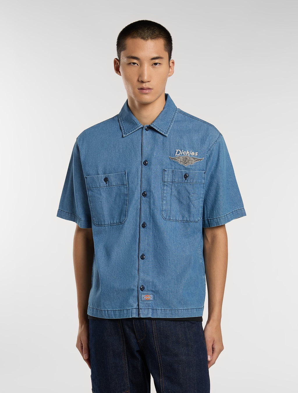 Dickies X Harley-Davidson Camisa de trabajo boxy de cambray - Azul cambray