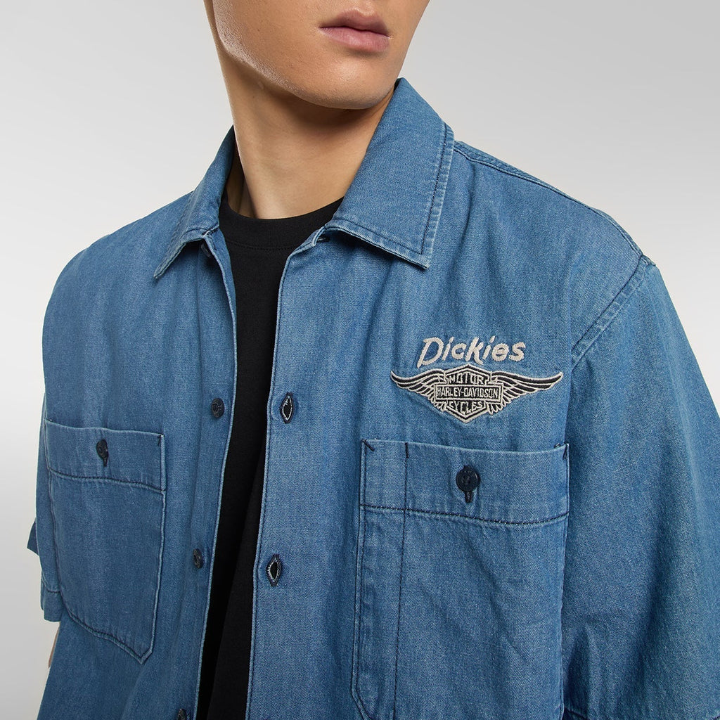 Dickies X Harley-Davidson Camisa de trabajo boxy de cambray - Azul cambray