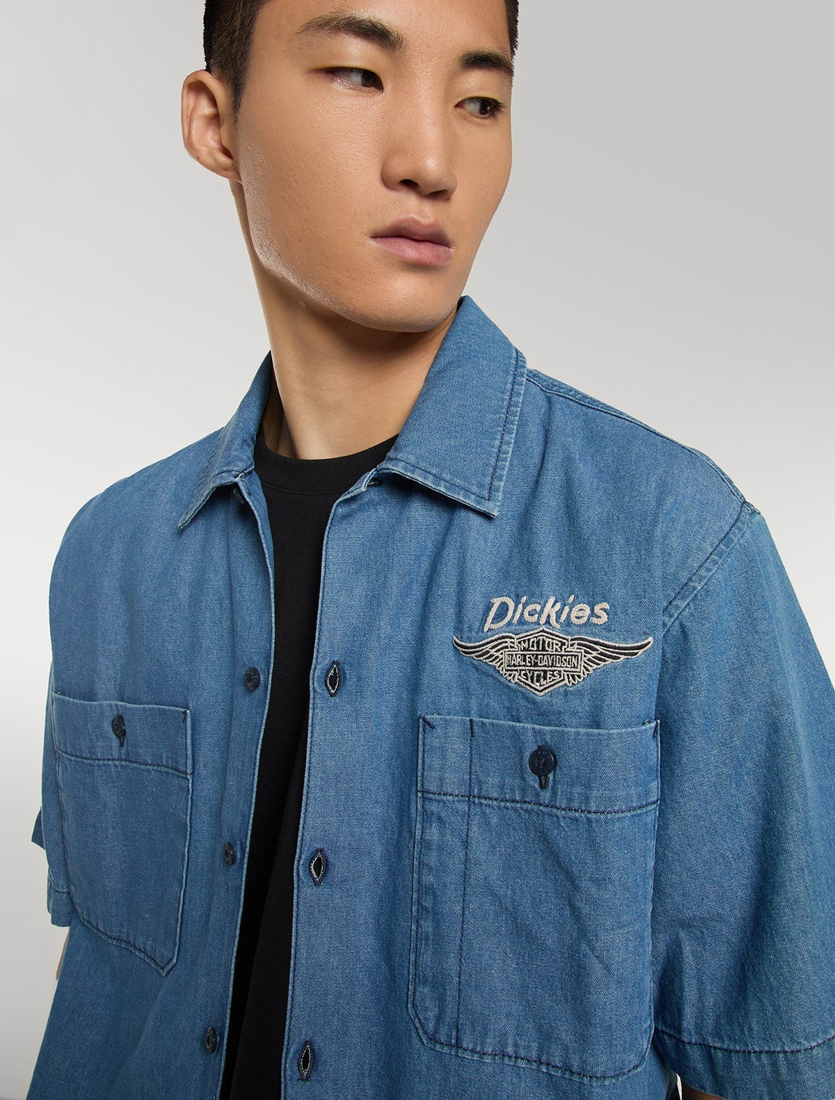 Dickies X Harley-Davidson Camisa de trabajo boxy de cambray - Azul cambray