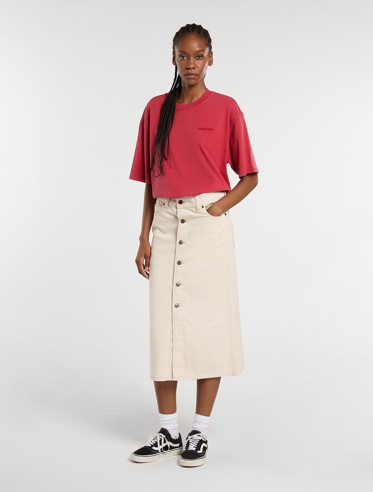 Women'S Midi Denim Skirt - Ecru