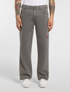 Double Knee Loose Straight Jeans - Grey Wash Tinted