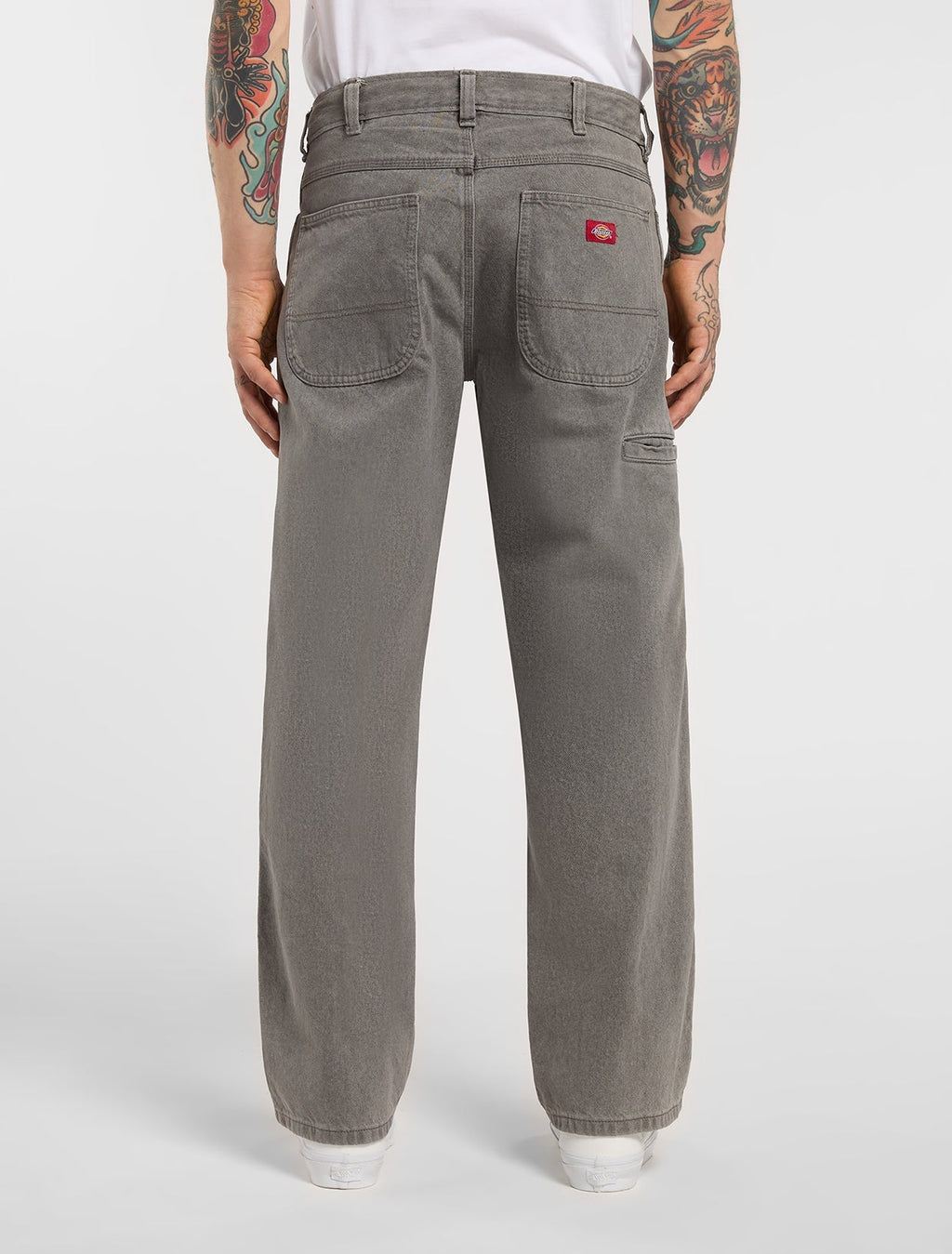 Double Knee Loose Straight Jeans - Grey Wash Tinted