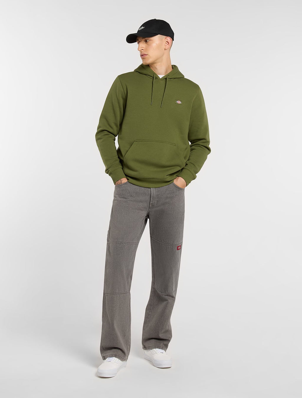 Double Knee Loose Straight Jeans - Grey Wash Tinted