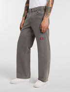 Double Knee Loose Straight Jeans - Grey Wash Tinted