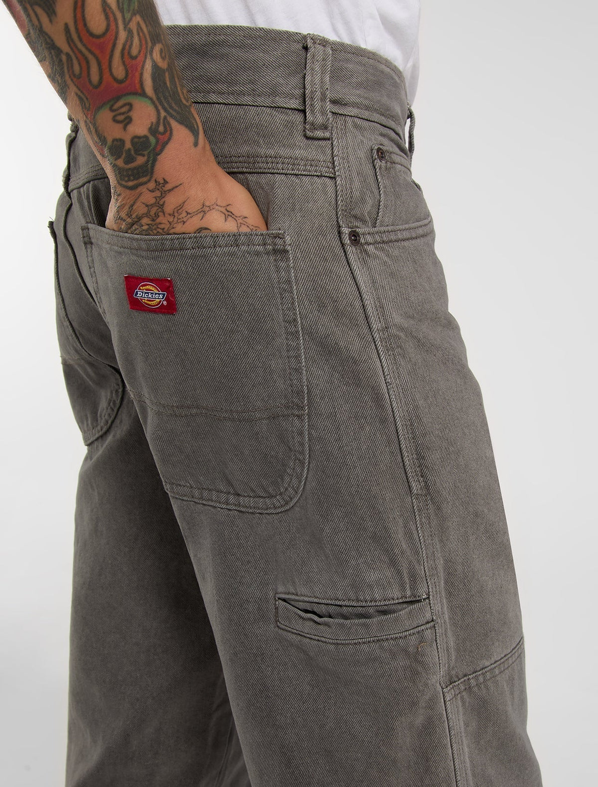 Double Knee Loose Straight Jeans - Grey Wash Tinted