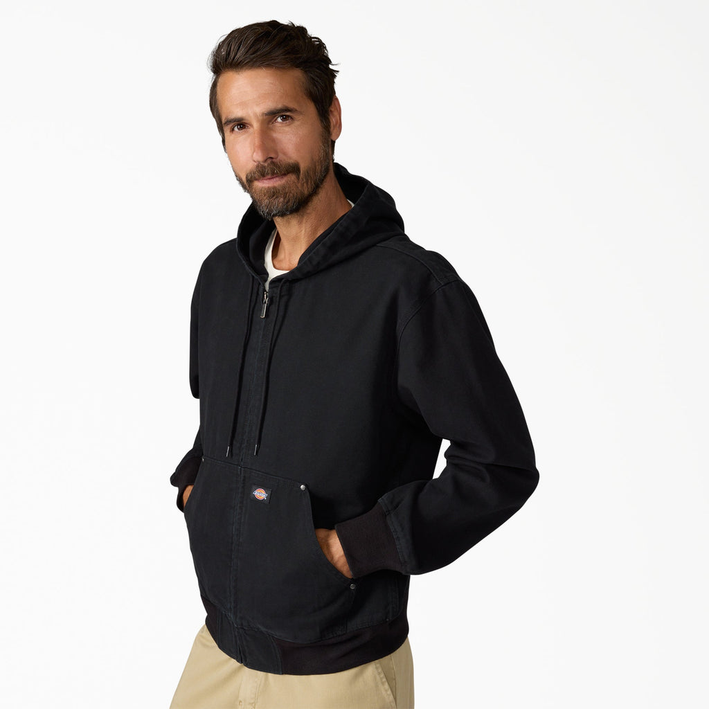 Cazadora bomber de lona con capucha sin forro - Black