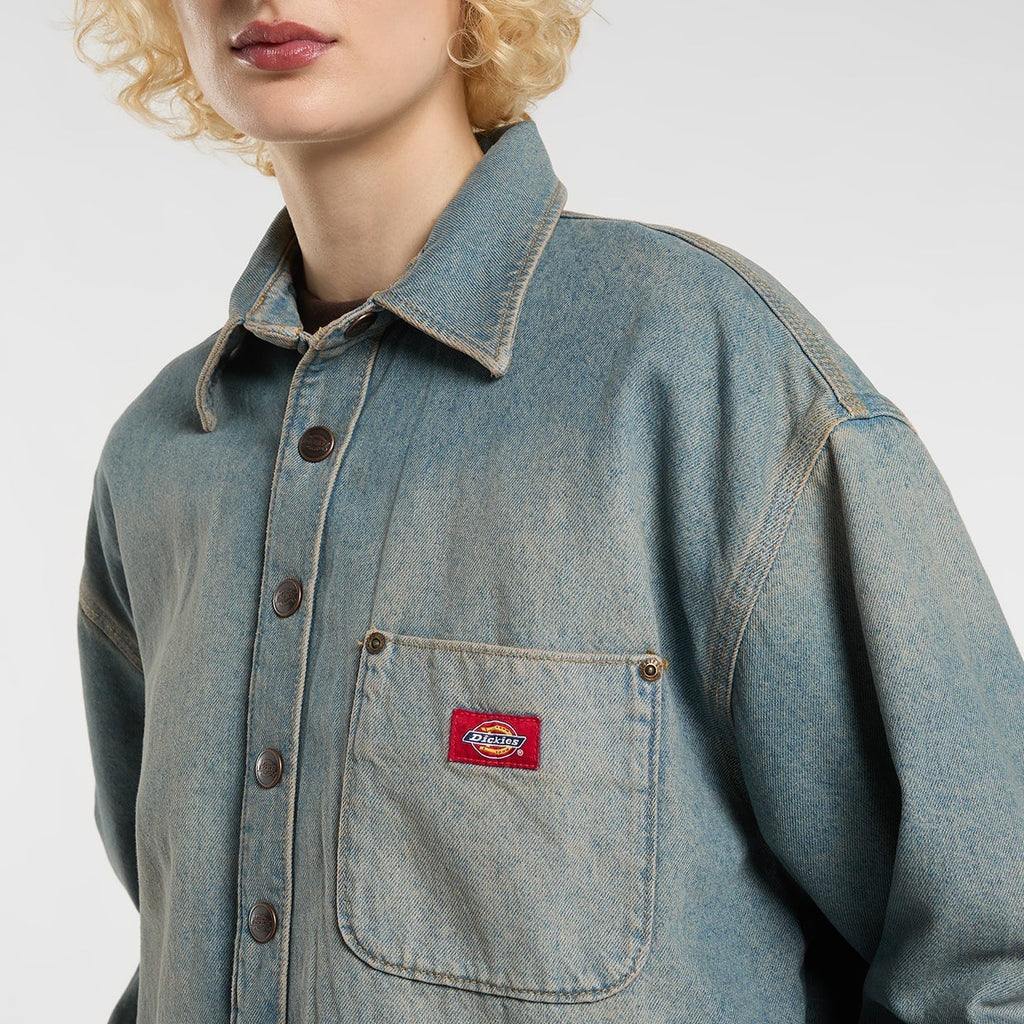 Sovracamicia in denim Mina - Lavaggio chiaro effetto vissuto - Donna